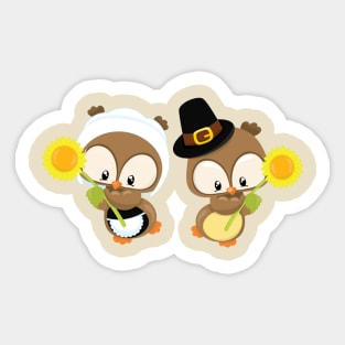 Thanksgiving Pilgrim Owls Sticker